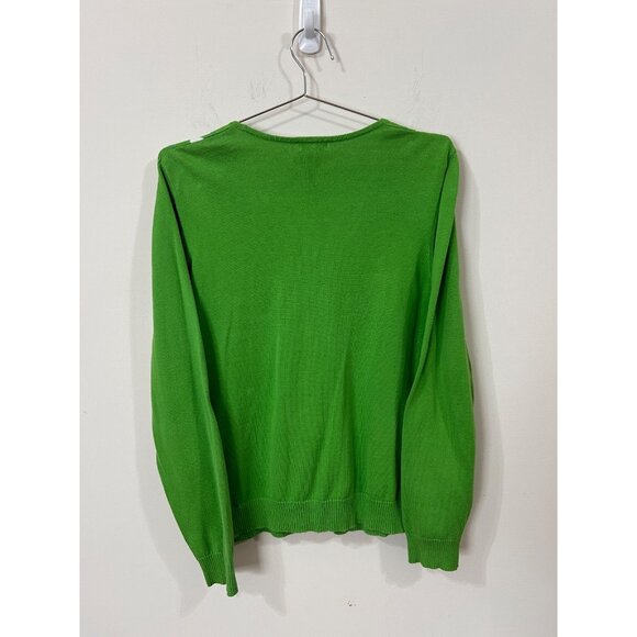 VTG IZOD Womens XL Preppy Argyle Zip Cardigan Bright Green Cotton Sweater - Picture 2 of 14